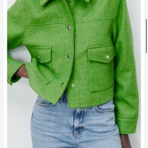 zara cropped soft overshirt green